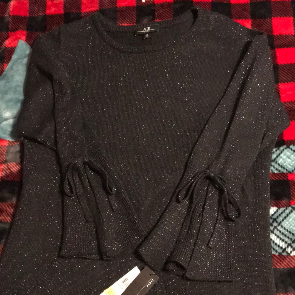 AGB black lurex sweater with split bell sleeves. NWT 1x Prettier in person!